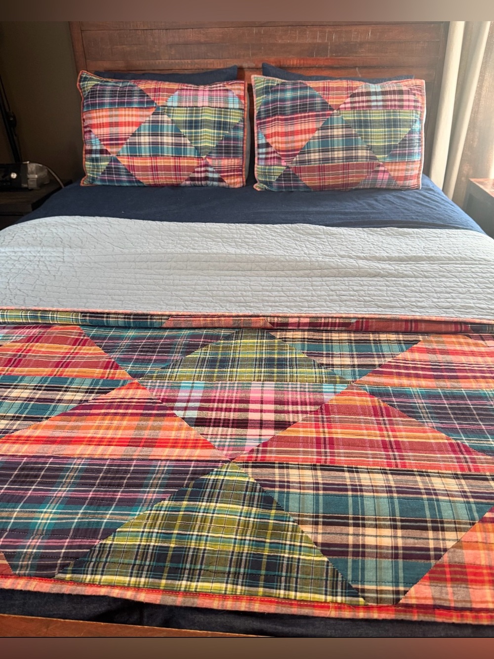 Cremieux Blake Plaid Madras Patchwork Quilt & 2 Standard Shams Set